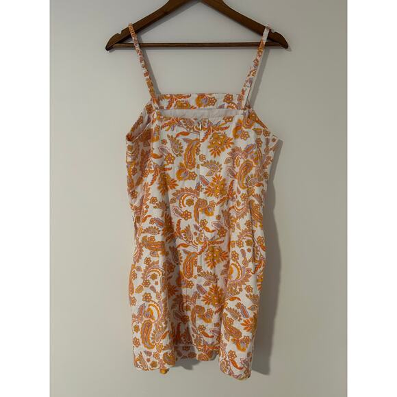 Current Air Orange White Paisley Floral Linen Cotton Dress Shift EUC M Square - Picture 5 of 9